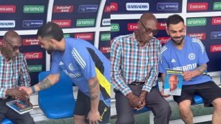 Former West Indies fast bowler Wesley Hall meets the Indian team