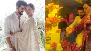 Sonakshi Sinha and Zaheer Iqbal cut the wedding cake