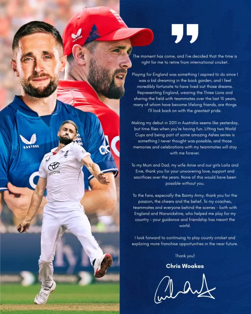 Chris Woakes announces retirement from international cricket