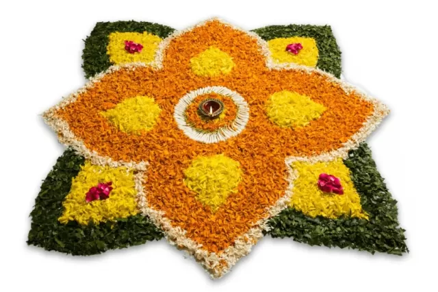 Green and Yellow Flower Rangoli Design