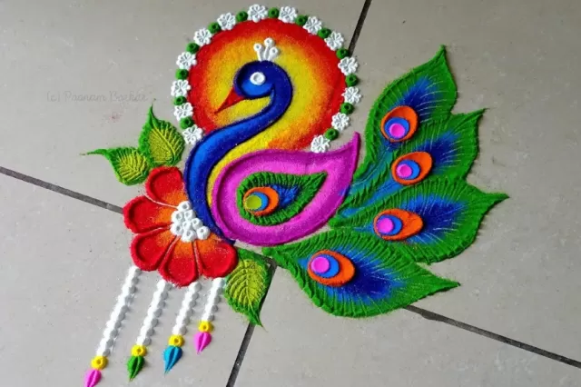 Peacock-Inspired Rangoli