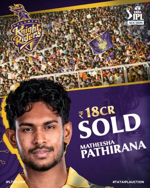 IPL 2026 Auction: Matheesha Pathirana Sold to KKR for ₹18 Crore