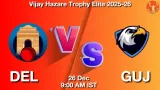 DEL vs GUJ Match Preview & Latest Updates - <small>Fri, 26 Dec 09:00 AM IST</small>