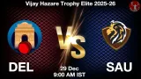 DEL vs SAU Match Preview & Latest Updates - <small>Mon, 29 Dec 09:00 AM IST</small>