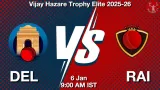 DEL vs RAI Match Preview & Latest Updates - <small>Tue, 06 Jan 09:00 AM IST</small>