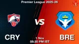 CRY vs BRE Match Preview & Latest Updates - <small>Sat, 01 Nov 08:30 PM IST</small>