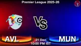 AVL vs MUN Match Preview & Latest Updates - <small>Sun, 21 Dec 10:00 PM IST</small>