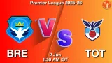 BRE vs TOT Match Preview & Latest Updates - <small>Fri, 02 Jan 01:30 AM IST</small>