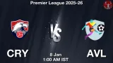 CRY vs AVL Match Preview & Latest Updates - <small>Thu, 08 Jan 01:00 AM IST</small>