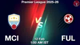 MCI vs FUL Dream11 Prediction, Preview & Updates - <small>Thu, 12 Feb 01:00 AM IST</small>