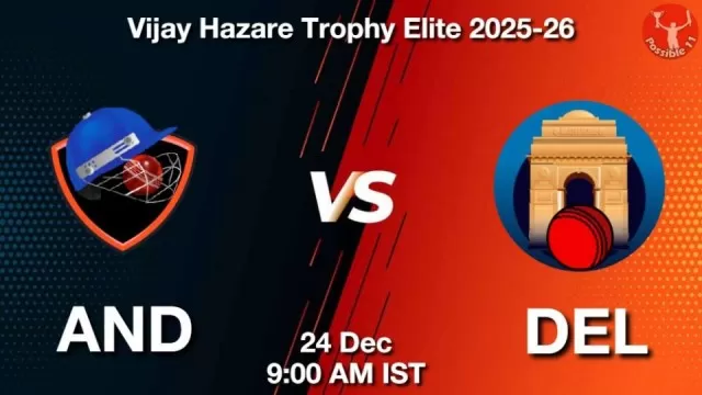 AND vs DEL VHT 2025-26, Pitch Report, Head to Head, Playing 11, AI Prediction