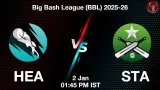 HEA vs STA BBL 2025-26, Pitch Report, Head to Head, Playing 11, AI Prediction