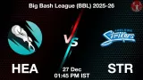 HEA vs STR BBL 2025-26, Pitch Report, Head to Head, Playing 11, AI Prediction