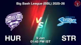 HUR vs STR BBL 2025-26, Pitch Report, Head to Head, Playing 11, AI Prediction