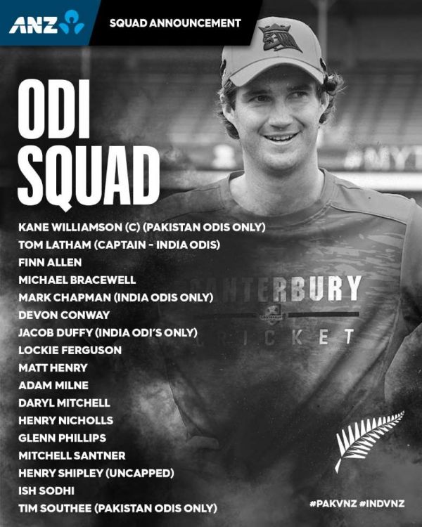 ind vs nz new zealand announced odi squad for india tour 1