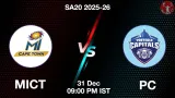 MICT vs PC SA20 2025-26, Pitch Report, Head to Head, Playing 11, AI Prediction