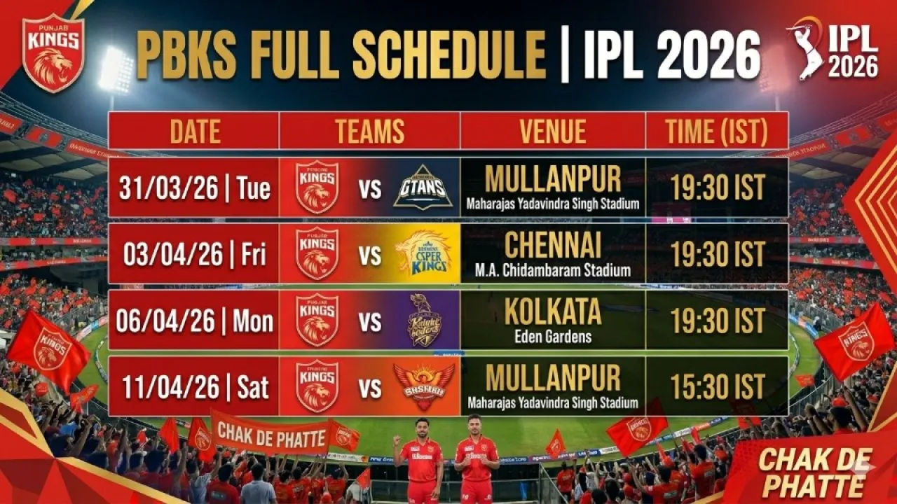 pbks schedule for ipl 2026