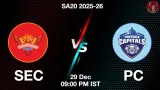 SEC vs PC SA20 2025-26, Pitch Report, Head to Head, Playing 11, AI Prediction