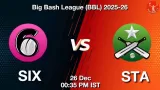 SIX vs STA BBL 2025-26, Pitch Report, Head to Head, Playing 11, AI Prediction