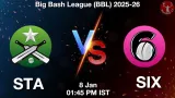 STA vs SIX BBL 2025-26, Pitch Report, Head to Head, Playing 11, AI Prediction