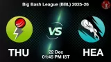 THU vs HEA BBL 2025-26, Pitch Report, Head to Head, Playing 11, AI Prediction