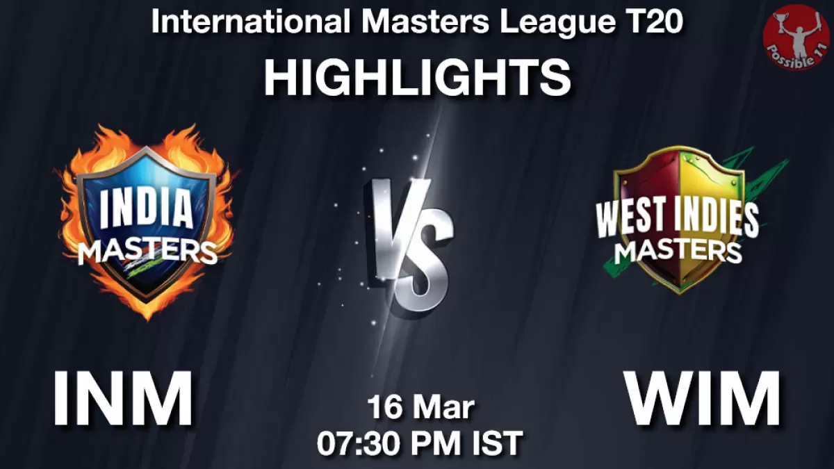 INM vs WIM Match Highlights: International Masters League T20 | 16-Mar-2025 in Hindi