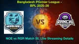 How to Watch Noakhali vs Rangpur Match 20, Live Streaming and Telecast, Jan 9, 2026