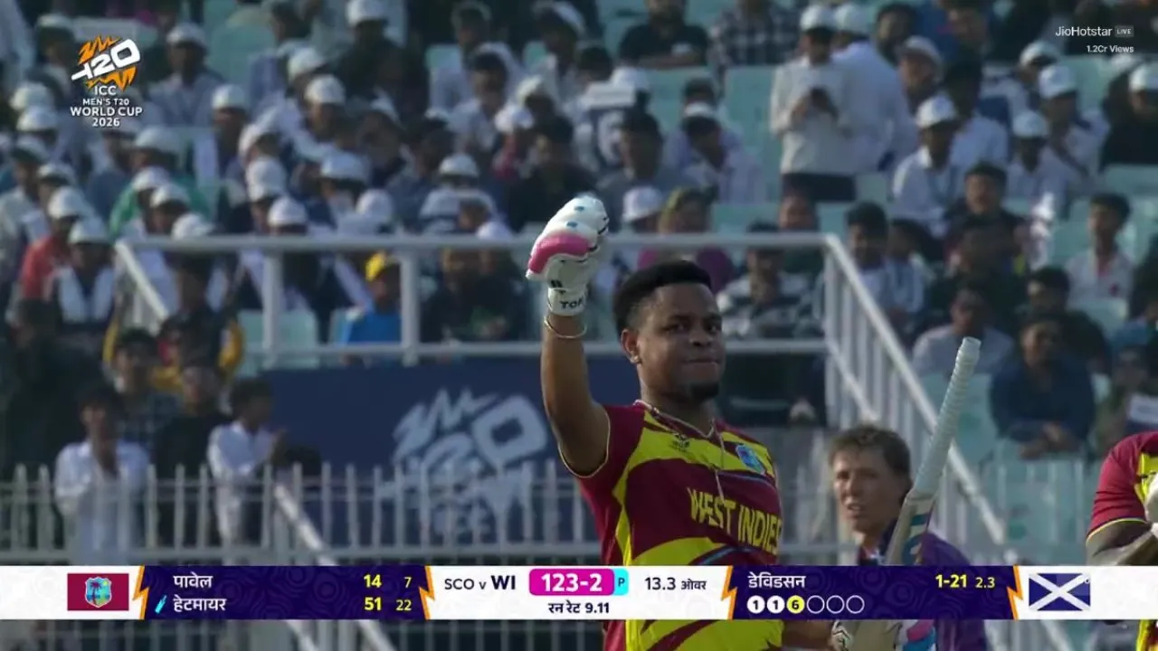 Record Alert: शिमरोन हेटमायर ने WI के लिए T20 वर्ल्ड कप में सबसे तेज़ हाफ-सेंचुरी लगाई।