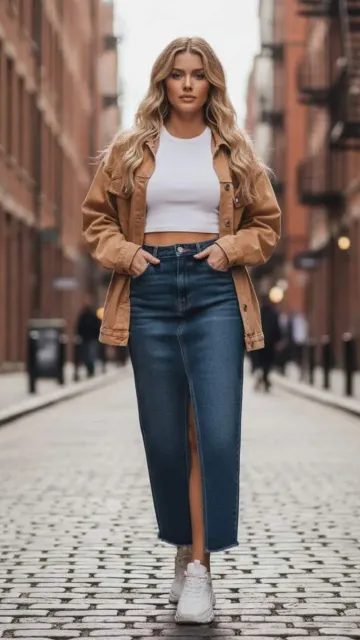 Top Stylish Women Long Denim Picture